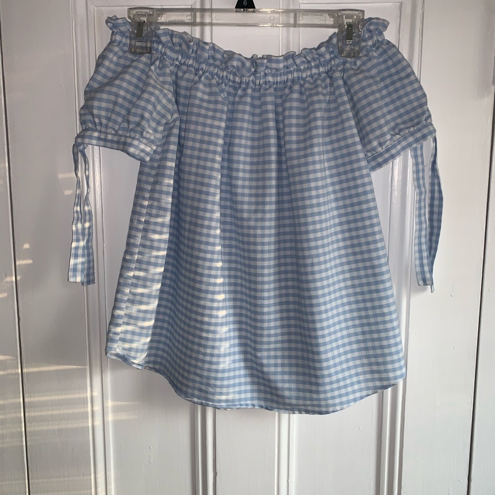 Plaid off the shoulder shirt